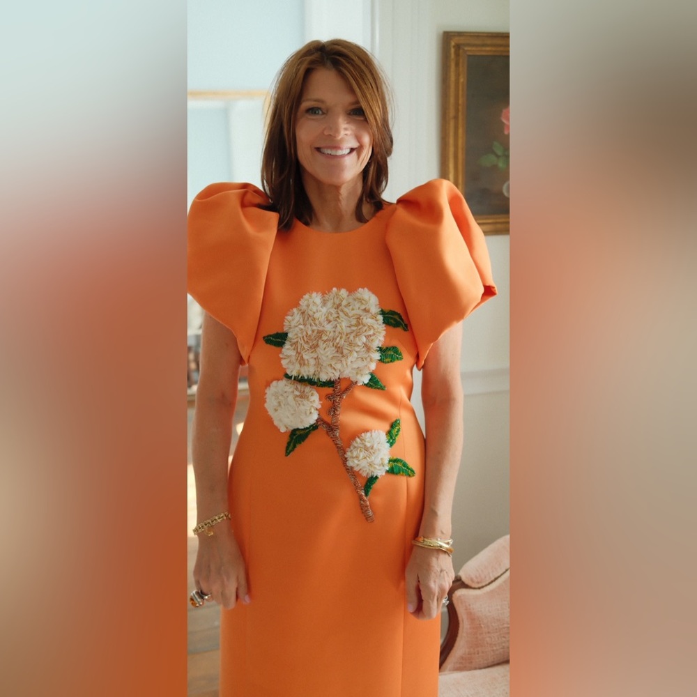 Chic Orange Floral Wedding Dress